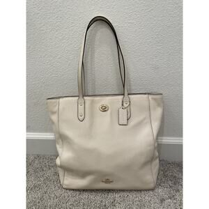Coach F12184 Large Pebbled Leather Shoulder Tote Bag Turnlock Cream